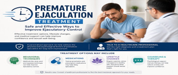 Medical infographic about premature ejaculation treatment options for men